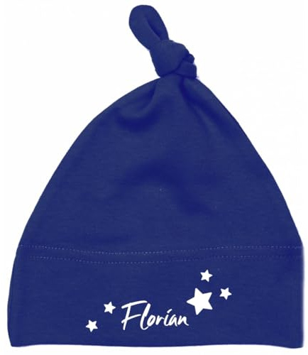 minimutz Mütze Baby mit Sternen, Personalisiert mit Namen, Personalisiertes Geschenk Taufe Geburt, Beanie Neugeborene (dunkelblau)