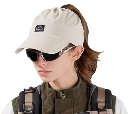 WANYI Baseball Cap Damen Pferdeschwanz Atmungsaktiv Sonnenkappe Faltbares Sommermütze Baseballkappe mit Ponytail Loch 55-60CM für Outdoor Sport(Beige)