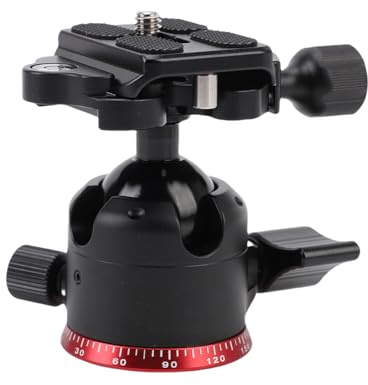 Lazmin112 Rótula de Trípode de Perfil Bajo 28 Mm, con Placa de Liberación Rápida 1/4, Dos Perillas de Bloqueo, Rotación Panorámica 360°, Montaje de Rótula, para DSLR, Videocámaras