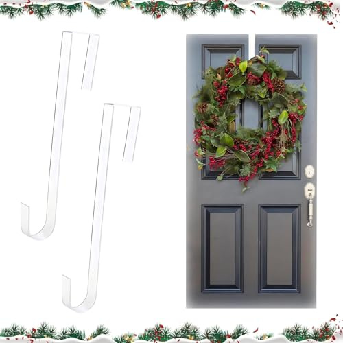 HUSHRICH 2Pcs Christmas Wreath Door Hanger, 12 Inches Christmas Front Door Wreath Hook Hanger Over Door Scratch-Free Arcylic Wreath Hooks Holder for Christmas Wedding Wreaths Home Decorations