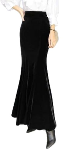 Gonna in velluto stile sirena da donna slim fit a vita alta gonna lunga adatta per abbigliamento casual in ogni stagione (XL nero)