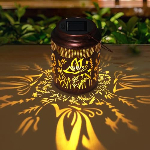 Solar Laterne Außen Schmetterling LED Hängelampe Metall Wasserdicht | Automatische Ein/Aus, IP65 Wasserdicht, 8 Stunden Leuchtdauer, Hängend, Garten Hof Außendekoration, Geschenk für Mutter