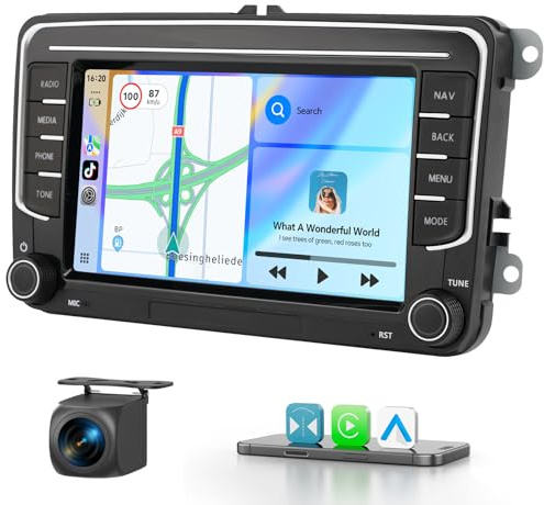 Haudio 2 DIN Autoradio mit drahtlosem Apple CarPlay & Android Auto, 7 Zoll Autobildschirm mit Canbus, Bluetooth, Mirror Link, FM/AM/RDS/SWC – Passend für VW Golf 6, Passat, Polo, Tiguan, Jetta & Skoda