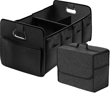 ZOCONE 2 Stück Kofferraum Organizer Auto Faltbox, 60 * 36 * 30cm Groß Kofferraumtasche Faltbar und 35 * 20 * 30cm Klein Autotasche Klett, Dick Autobox Mit Griff Auto Organizer Boxen für Camping Reise