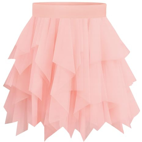 BSBUY Dam tyllkjol kort underkjol – flerskikts meshkarneval balettkjol tyllkjol, hög midja oregelbunden A-linje midikjol sommarkjol, 50 cm vintage kjol för vuxna fest avslutningsfest, ROSA, one size