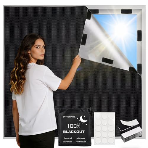 Estores Opacos sin Taladrar,300x145CM Tela Oscurecedora, Protección Solar, Estor Blackout Portátil para Camper, Oficina, Dormitorio y Salón