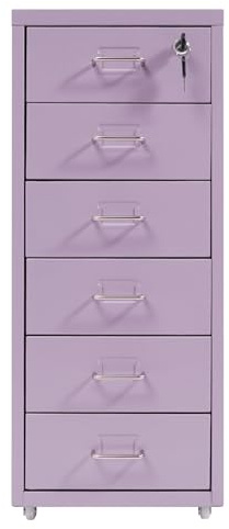 Deroanke 6 Drawer File Cabinet, Vertical Filing Storage Cabinet with 4 Wheels, Anti-Fall Snap Design, Metal Rolling Organizer for Office, Study, Dresser (Purple, 11 x 16 x 27in)
