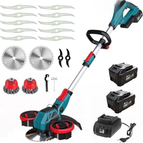 Hengriacly Rasentrimmer mit Akku, 21V Akku Rasentrimmer für Makita Akkus | Freischneider Akku, Rasentrimmer mit Unkrautbürste, Rasenkantenschneider - Inkl. 2 X 4.0Ah Akkus & Ladegerät, Brushless Motor