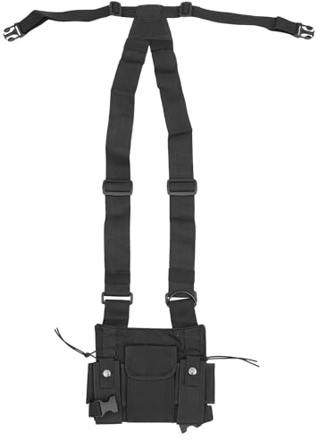 HOUDERCO Verstellbare Funkgerätetasche aus Nylon mit Verschleißfester Brustwestentasche und Verstellbarem Brustgurt für Outdoor Jagd und Angeln in Schwarz