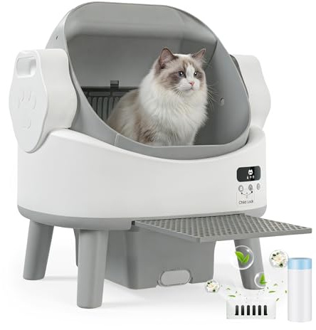 Selbstreinigende Katzentoilette, Automatisches Katzenklo für große Katzen bis 10kg, Elektrisches Katzentoilette mit Sicherheitsschutz & Geruchsbeseitigung, Ideal für Mehrkatzenhaushalte