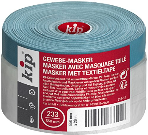 Kip – Masker avec ruban de masquage 233-54 – Ruban adhésif toilé avec bâche de protection en plastique – Dimensions : 550mm x 20m – Couleur transparent
