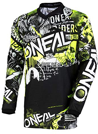 O'NEAL | Motocross skjorta långärmad | Barn | MX MTB Mountainbike | Passform för maximal rörelsefrihet, insydd armbågsskydd | Element Ungdom Jersey Attack | Svart Neon Gul | Storlek S