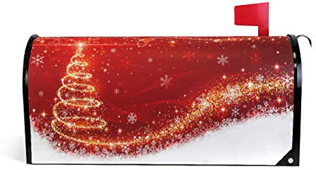 Wamika Briefkasten-Abdeckung, weihnachtlicher glänzender Goldener Baum, Rot, magnetisch, für Winterjahre, Urlaub, Standard-Größe