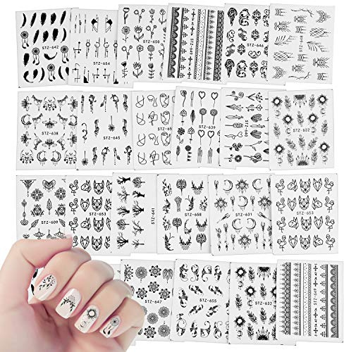 24 Blatt Traumfänger Nail Art Sticker Decals,MWOOT Nagel Wassertransfer Aufkleber Abziehbilder Set mit Blumen Feder Schmetterling Tier für DIY Nagelspitzen Dekoration