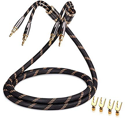 SKW Single Audiophile Lautsprecherkabel, austauschbares Bananenstecker-Kabel, vergoldeter Stecker, Nylon-Geflecht, HiFi-Qualitätskabel(1 Kabel für 1 Lautsprecher,1.5M)