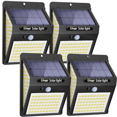 litogo [4 Pack 140LED Solar Security Lights Outdoor, Solar Motion Sensor Lights 270ºWide Angle Waterproof Solar Powered Durable Wall Lights Outside 3 Modes for Garden Fence Door Yard Garage Pathway
