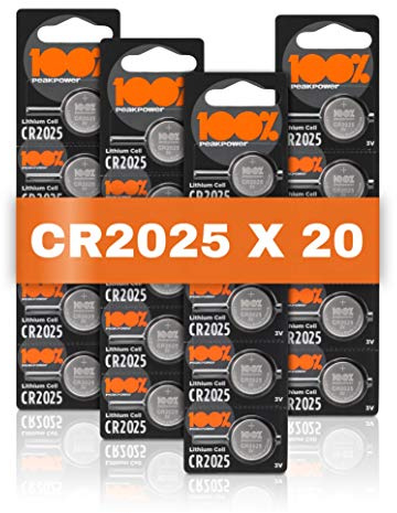 100PP CR2025 Batteries 3V Lithium 20 Pack | Car Keys & Remotes
