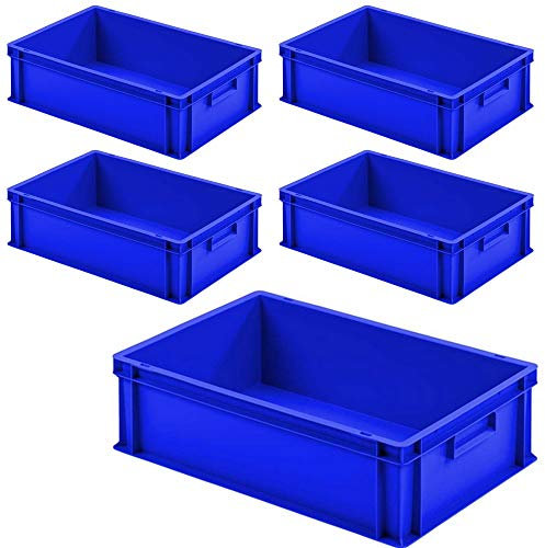 Lot de 5 bacs Euro avec 2 poignées Bleu 600 x 400 x 175 mm