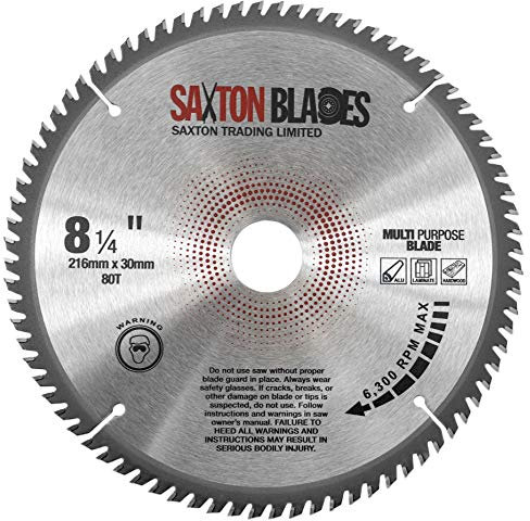 TCT21680TTCG Saxton TCT Kreissägeblatt 216 mm x 80 T x 30 mm Bohrung (16, 20 und 25 mm Ringe) Aluminium-Laminat-Hartholz