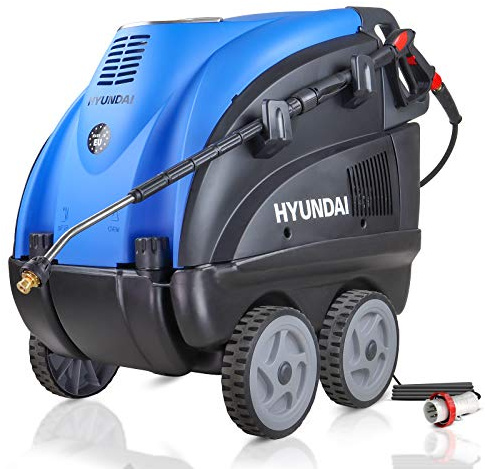 Hyundai 2600 PSI Hot Water Pressure Washer, 6.3 kw, Electric 3- Phase Motor, Power Washer, Portable Pressure Washer, 140°c Water Temperature, 3 Axial Cylinder Pump, Blue, HY210HPW-3