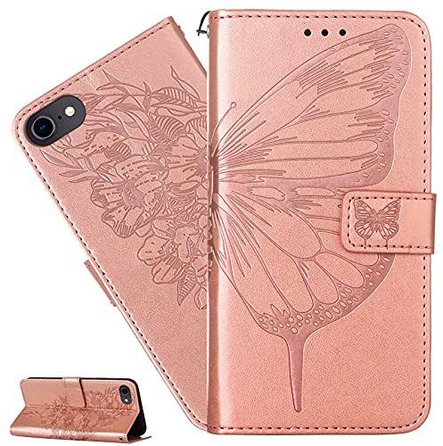 LEMAXELERS iPod Touch 5 / iPod Touch 6/7 Hülle,Für iPod Touch 5 Handyhülle Geprägt Schmetterlings Blume Flip Case PU Leder Cover Magnet Schutzhülle Ständer Handytasche für iPod Touch 5,YB Die Rose