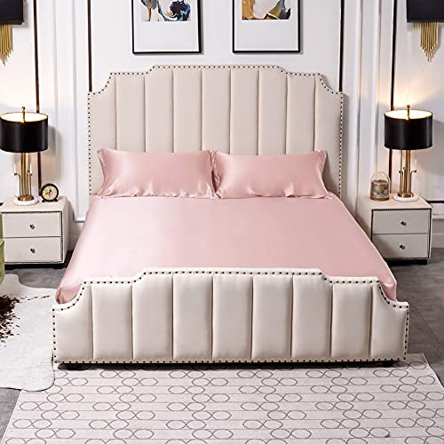 THXSILK 25 Momme Seide Bettwäsche Set 3 teilig mit Spannbettaken 180x200 und Kissenbezüge 40x80 aus Natürlich Seide für Standardmatratze 30cm, Rosa