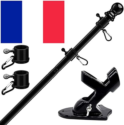 Kit de Mât de Drapeau en Aluminium Noir 180 cm, avec Support Mât de Drapeau en Acier Inoxydable à Fixe au Mur avec Anneaux Rotatifs/Comprend Drapeau France