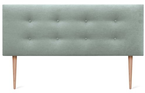 DHOME Kunstleder oder Stoff Kopfteil AQUALINE Pro mit 2 Reihen von Schaltflächen und Füßen gepolstertes Kopfteil Luxus Bett (160x105cm Mit Füßen (Betten 150/160), Stoff Aquamarin)