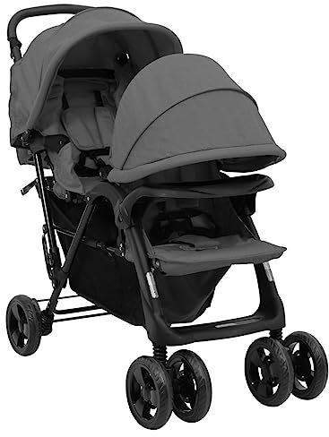 vidaXL Tandem-Zwillingskinderwagen Dunkelgrau Stahl