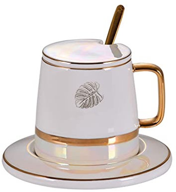 ZOGBX Taza de 13.37 onzas,Tazas de café de Porcelana con asa,Taza de té for Oficina y hogar,Juego de te, Juego vajilla Completa,Conjunto de té de cerámica Simple Blanco inglés
