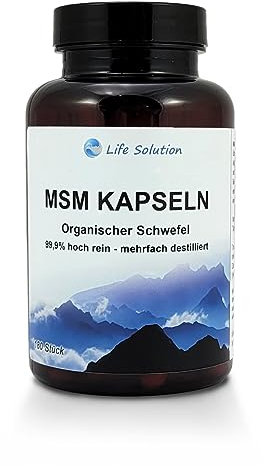 Life Solution - MSM Kapseln - 180 Stück - 500 mg MSM Pulver pro Kapsel - 99,9% rein - 4-fach destilliert - organischer Schwefel – Methylsulfonylmethan