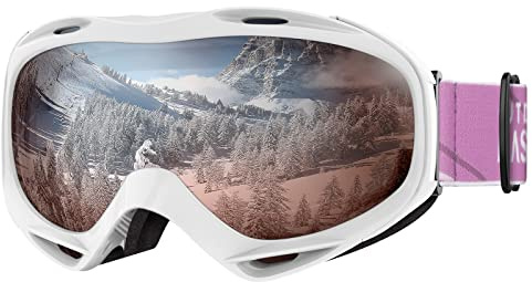 OutdoorMaster Maschera da Sci OTG Premium Unisex, Antiappannamento Maschera Snowboard, Protezione UV al 100% Occhiali da Sci, Maschere Sci per Uomo, Donna, Ragazzi e Ragazze (Rosso Rosa VLT 12%)