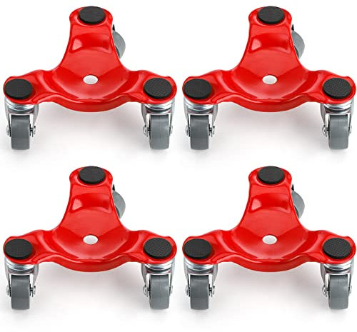 ZEAYEA 4 Pack 6-Inch Steel Tri-Dolly, 200 lbs / 90 kg Load Capacity 3 Wheel Mover's Dolly for Moving Furniture, Appliances, Cabinet, Table, Piano