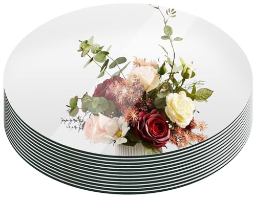 Suwimut Set of 12 Round Mirror Candle Plate, 30.5cm/12 Round Trays, Circle Glass Tiles for Table Centerpieces, Wedding Party Decorations, Wall Decor, Crafts, 1.7mm Thick