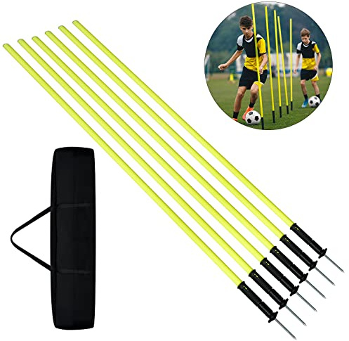 AufuN Slalomstangen Set, 6er-Set Trainingsstangen mit Stahlspitzen und Tragetasche, Agilität Stangen für Agility- &Koordinationstraining – für Fußball & Hundesport