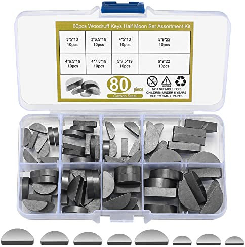 80 Pcs Feather Key Assortment, Half Moon Key Set, 3-4-5-6 mm Gib Head Key Selection Kit, Drive Shaft Key Set, Flywheel Pulley Crankshaft Assortment Kit