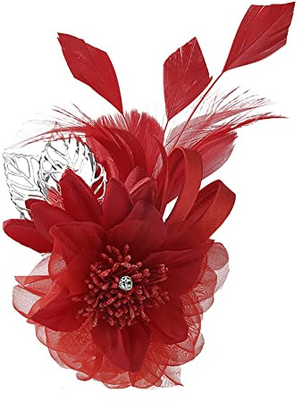 Blume Fascinator Feder Brosche für Frauen Mädchen,Mode Vintage Corsage Brosche Braut Hochzeit Cocktai Party Weihnachten Kleid Up Corsage Haarspange Hut Zubehör für Hochzeit Bankett Party
