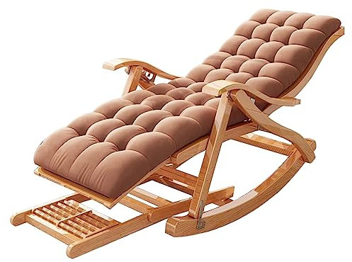 Gaommini Klappbare Sonnenliege, Bambus-Schaukelstuhl, tragbarer Garten-Liegestuhl für Zuhause und draußen mit gepolstertem Kissen, Terrassen-Rasenstuhl-Liegestühle, 160 kg