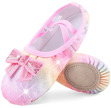DANSHOW Ballettschuhe für Mädchen Geteilte Sohle Glitzer-Flats Tanzschuhe Ballettschläppchen für Kinder(WX55-21-26)