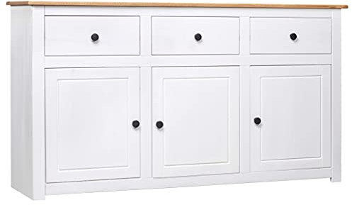 BaraSh Sideboard Weiß 135x40x80 cm Kiefernholz Panama Braun Kommode Weiß TüRen Sideboard Flur Schmal Eckkommode