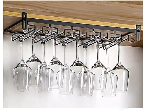 Soporte Ajustable For Copas De Vino Boca Abajo De Metal For El Hogar Estante For Colgar Copas De Vino Estante For Colgar Sin Perforaciones Debajo Del Gabinete Montaje For Bar Cocina ( Color : Black ,