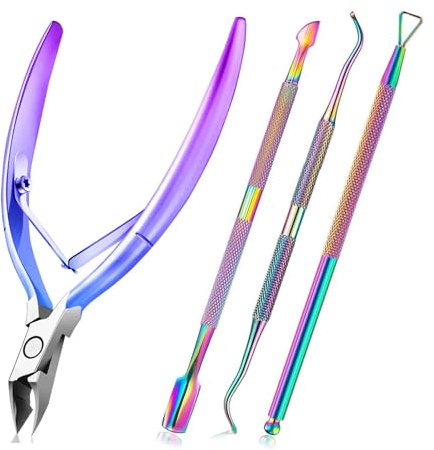 4 Stück Nagelhaut Schiebe Set & Nagel, Nagelhautschieber, Nagelhautschieber Edelstahl, Nagelhautentferner Set Maniküre Pediküre Werkzeuge für Fußnägel und Fingernägel, Bunt Farbverlauf