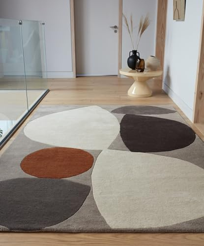 Lord of Rugs Modern Retro Rug for Living Room, Bedroom Lounge Reef Geometric Abstract Hand Tufted 100% Wool Rug RF24 Mid Century Grey Large 160x230 cm (5'3x7'7)
