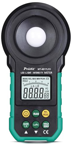 Pro'sKit MT-4617LED Mesureur d'intensité lumineuse LED Mesure toute la lumière visible et les couleurs LED blanc, rouge, jaune, vert, bleu, violet, jusqu'à 200 000 Lux/20 000 FC (MT-4517LED)