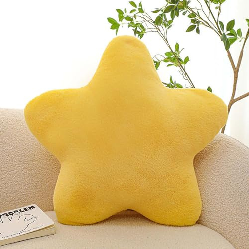 Kuschelkissen Kinder Sternkissen, Weiche Flauschige Sternform Zierkissen Sofakissen, Kuschelkissen in Stern Form, Plüsch Kissen Dekokissen für Kinderzimmer Schlafzimmer Deko (60cm, Milchgelb)