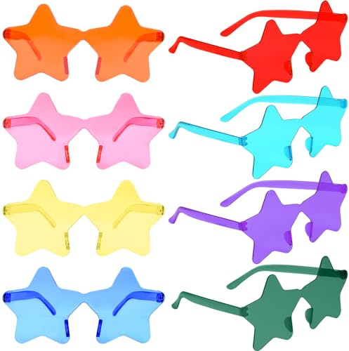 BOUBONI 8/12/24/36/48 Pack Star Sunglasses Bulk Colorful Rimless Star Glasses Transparent Candy Color Sunglass for Adult Kids
