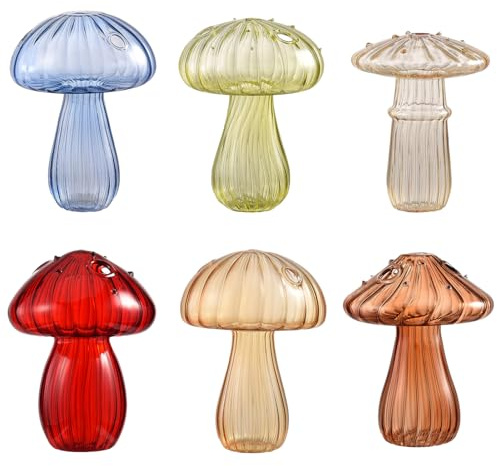6 Transparente Pilz-Blumenvasen, Hydrokultur-Pflanzenvasen, Nordische Pilz-Glasknospenvasen, Niedliche Pilzvasen, Mini-Terrarium-Pflanzgefäß für Hydrokultur-Pflanzen, Blumen, Tischdekoration(#1)