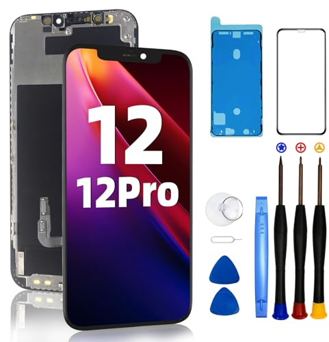 DTD Écran pour iPhone 12/iPhone 12 Pro LCD 6.1 Ecran de Remplacement FHD 3D Touch Ecran Digitizer Cadre de Montage et Kit de réparation