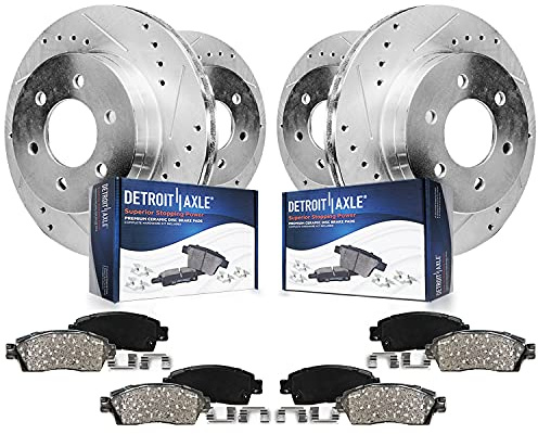Detroit Axle - 8pc Brake Kit for 2021 GMC Yukon XL Cadillac Escalade ESV Drilled and Slotted Disc Brake Rotors Ceramic Brakes Pads Replacement : 16.14 inch Front and 13.58 inch Rear Rotor