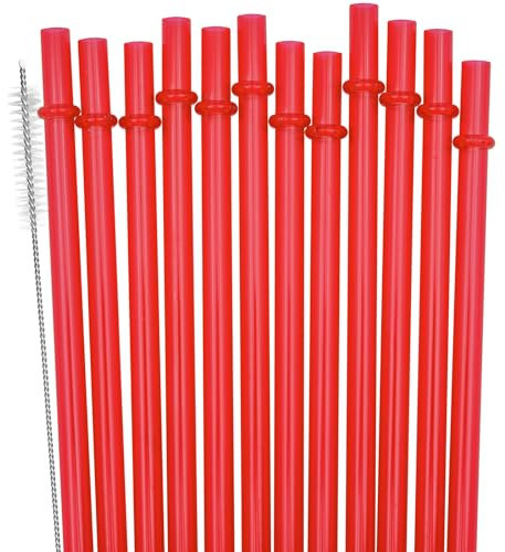 SUNDEE Lot de 12 pailles réutilisables en plastique pour bocaux Mason, gobelets, longues pailles incassables, sans BPA et respectueuses de l'environnement, avec brosse de nettoyage – Rouge